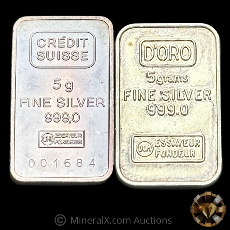 x2 5g Vintage Silver Fractional Bars