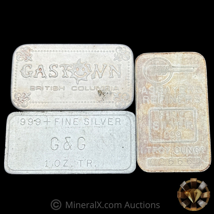 x3 1oz Misc Vintage Silver Bar Lot