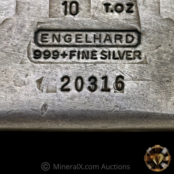 10oz Engelhard 5th Series Vintage Silver Bar With Unique Double Stamped Serial And Machined Reverse (See Description)