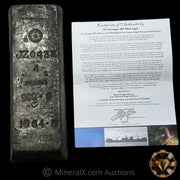 1064.6oz 1940 Authentic WW2 SS Gairsoppa Shipwreck Treasure Vintage Silver Ingot Bar With Handsigned COA From CEO Of Odyssey Exploration