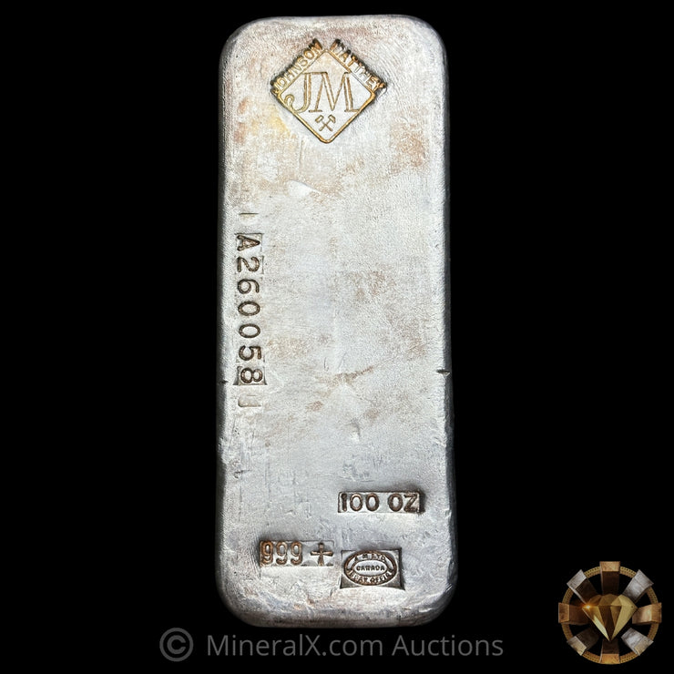 100oz JM Johnson Matthey Left Side A Prefix Vintage Silver Bar