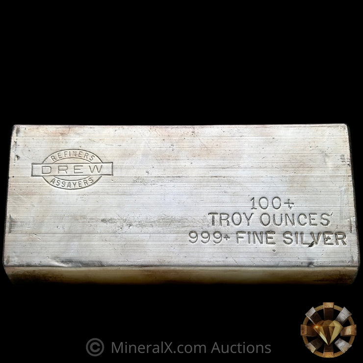 100oz Drew Refiners Assayers Vintage Silver Bar