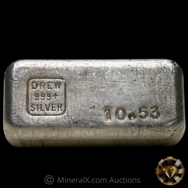 10.53oz Drew Refiners Assayers Vintage Silver Bar