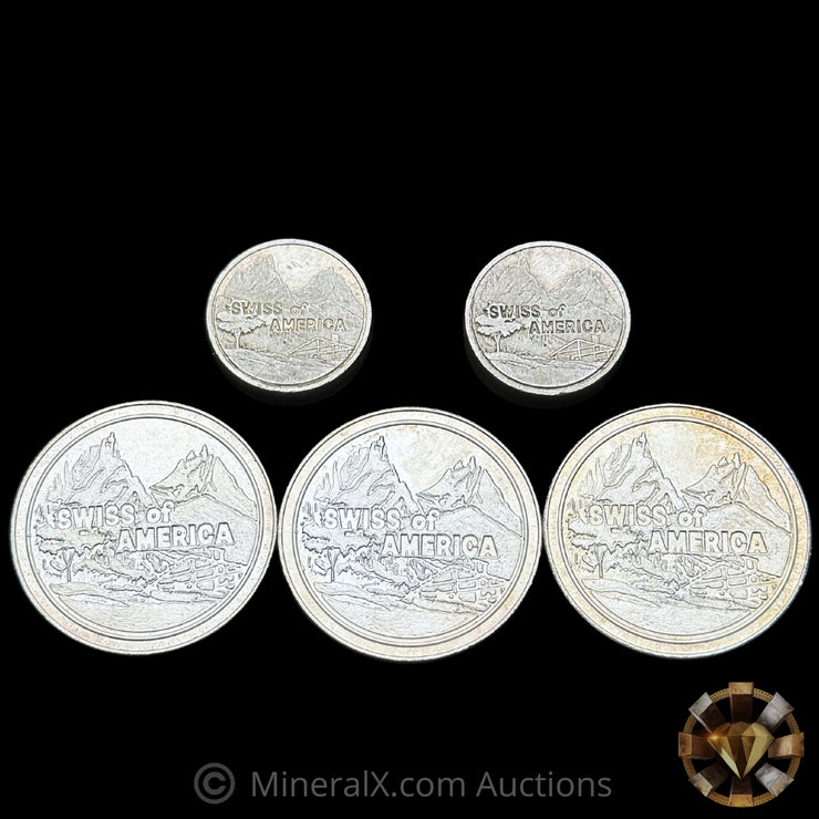 x5 1oz Swiss Of America Vintage Silver Coins / Rounds