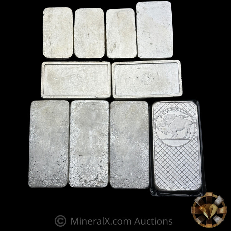 x10 10oz (100oz Total) Misc Silver Bar Lot