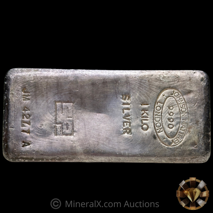 Kilo Johnson Matthey JM London Rare Sharps & Pixley Bullion Brokers Counterstamp Vintage Silver Bar