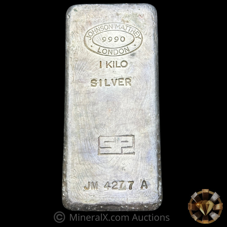 Kilo Johnson Matthey JM London Rare Sharps & Pixley Bullion Brokers Counterstamp Vintage Silver Bar