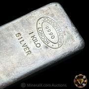 Kilo Johnson Matthey JM London Rare Sharps & Pixley Bullion Brokers Counterstamp Vintage Silver Bar