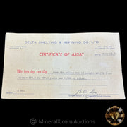 49.770oz Delta Smelting & Refining Co LTD Rare Early Variety Mold With Original Handsigned Numbers Matching 1973 Dated COA