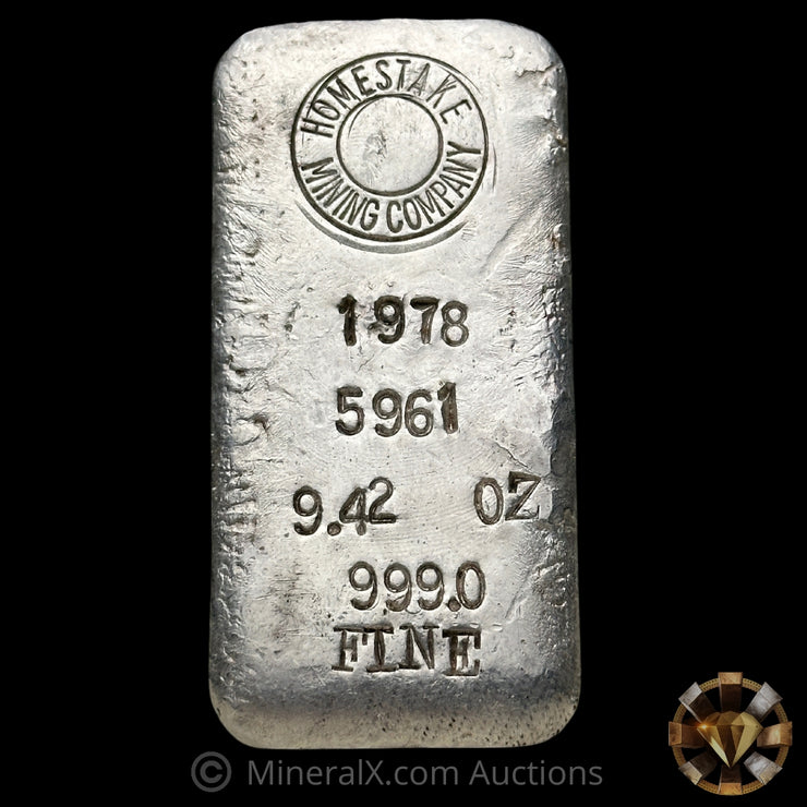 9.42oz 1978 Homestake Mining Company Vintage Silver Bar