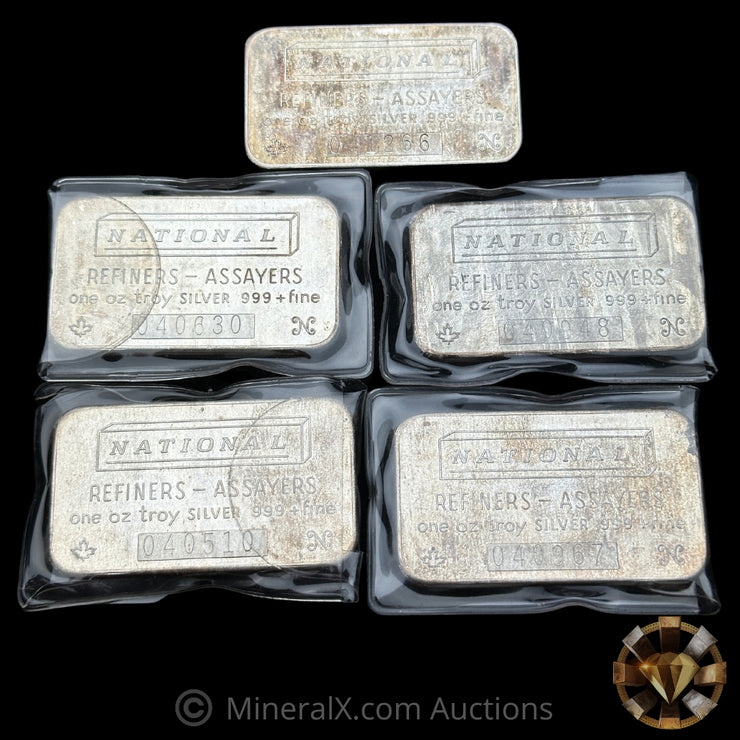 x5 1oz National Vintage Silver Bars