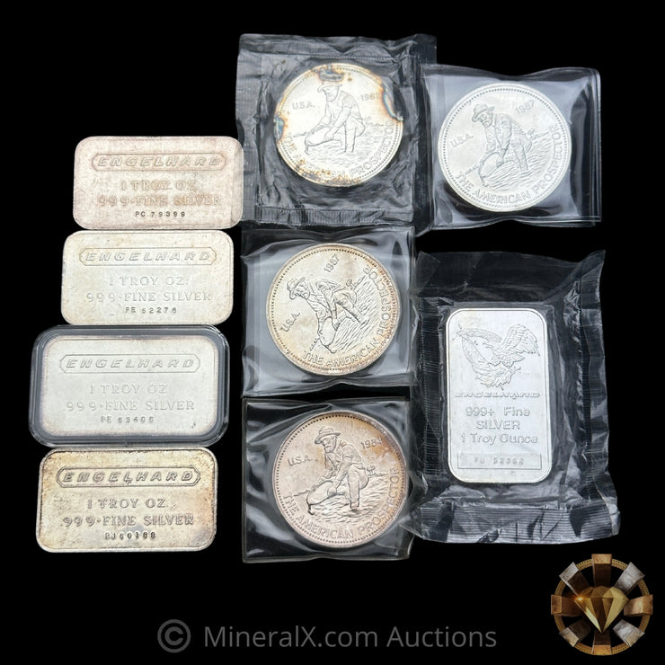 x9 1oz Engelhard Vintage Silver Bar & Coin Lot