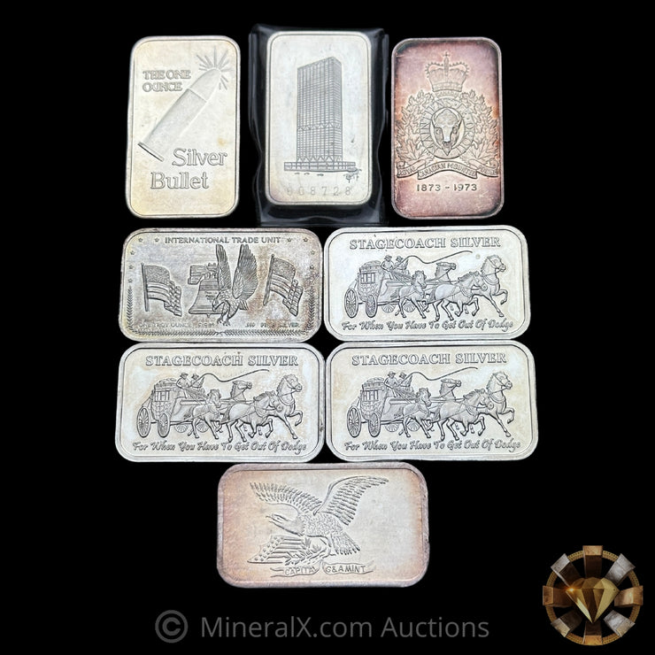 x8 1oz Misc Vintage Silver Bar Lot