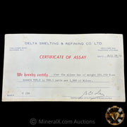 101.250oz Delta Smelting & Refining Co LTD Rare Early Variety Mold With Original Handsigned Numbers Matching 1973 Dated COA