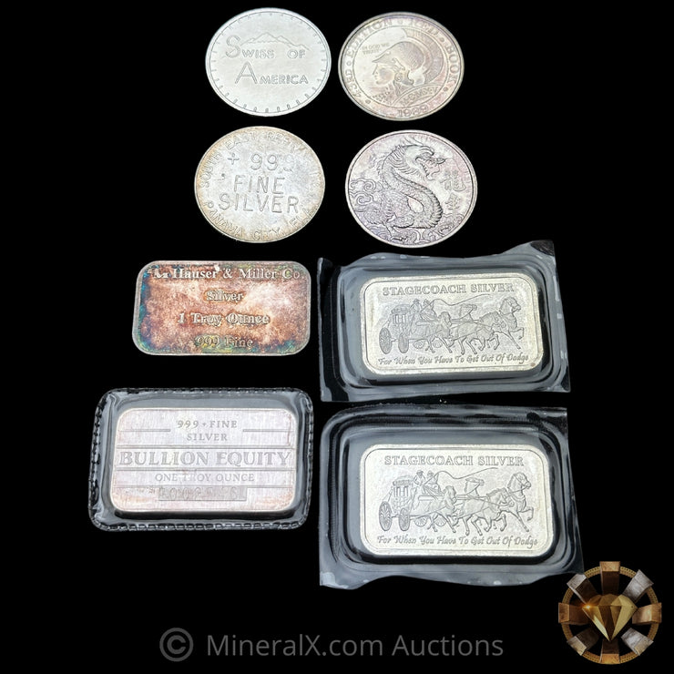 x8 1oz Misc Vintage Silver Coins & Bars