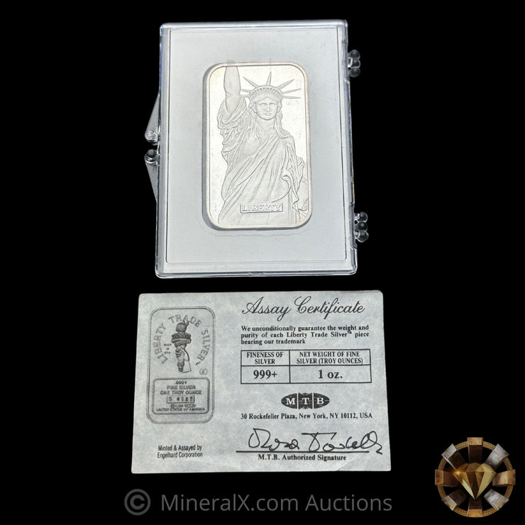 1oz Engelhard Liberty Trade Vintage Silver Bar With Case & COA