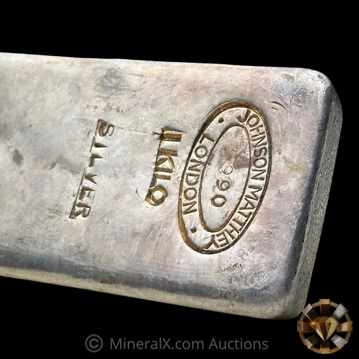 Kilo Johnson Matthey JM London Rare Sharps & Pixley Bullion Brokers Counterstamp Vintage Silver Bar