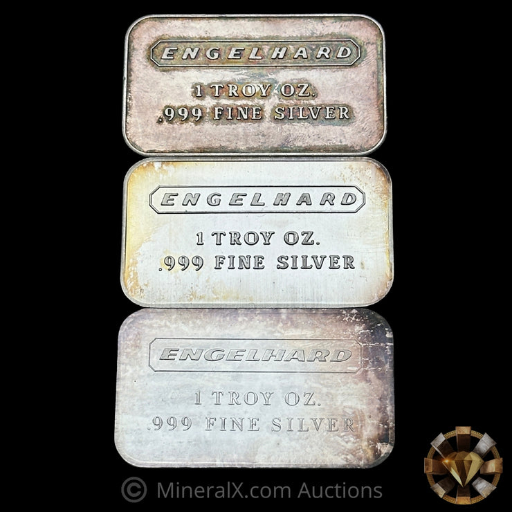 x3 1oz Engelhard Vintage Silver Bars (Different Reverse Varieties)