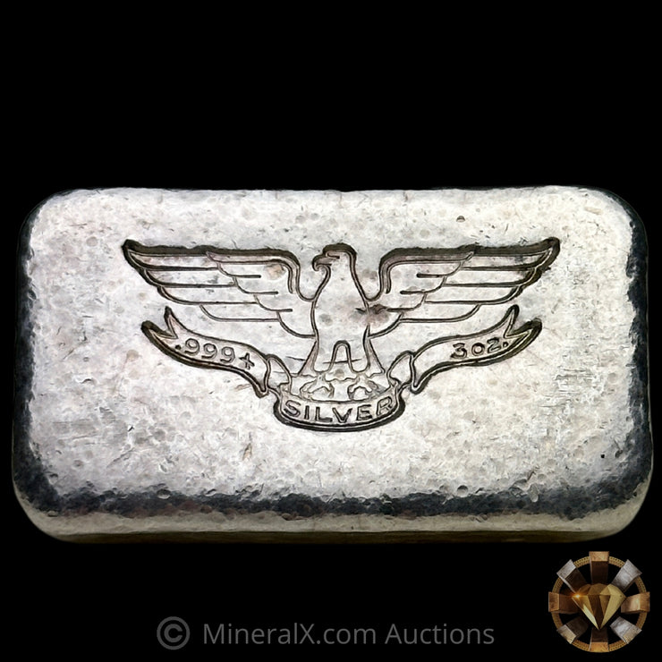 3oz W H Foster Vintage Silver Bar With Deak Triangle Counterstamp (Unique Longer Mold Variety)