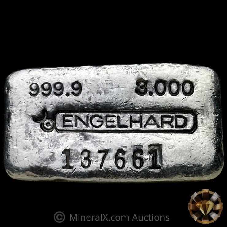 x2 3oz Engelhard Bull Logo Rare "999.9 Small Serial Font" Variety Sequential Vintage Silver Bars