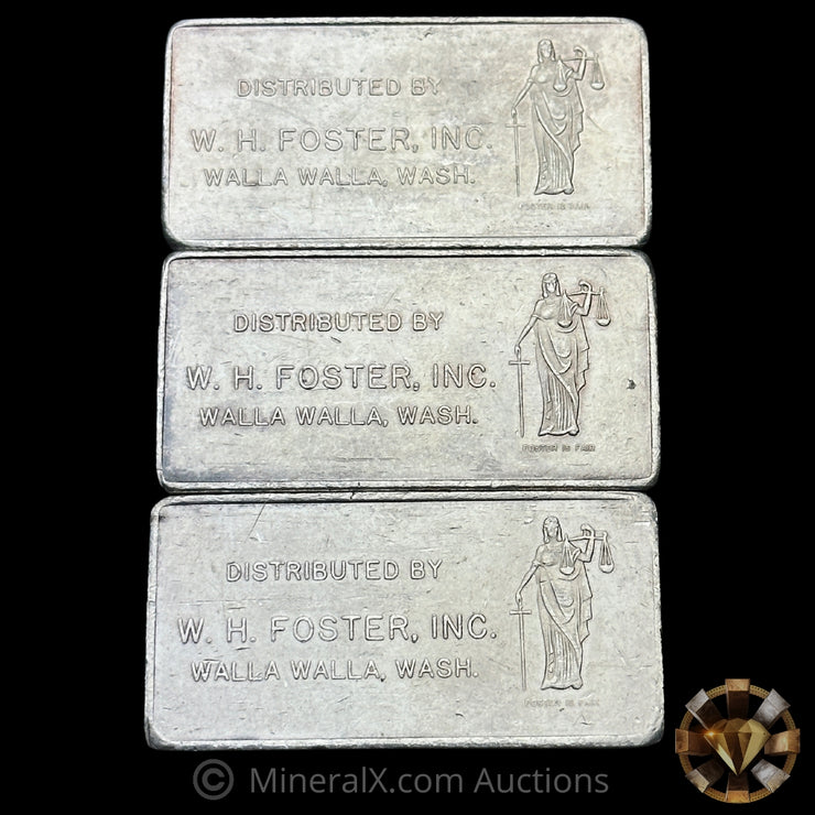 x3 3oz W H Foster Vintage Silver Bars