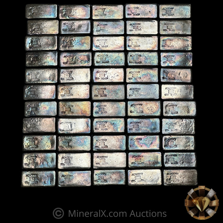 x55 (4 - 6oz Weight Class Range) Academy "No Weight Stamp" Variety Vintage Silver Bar Hoard (297.45oz Total)