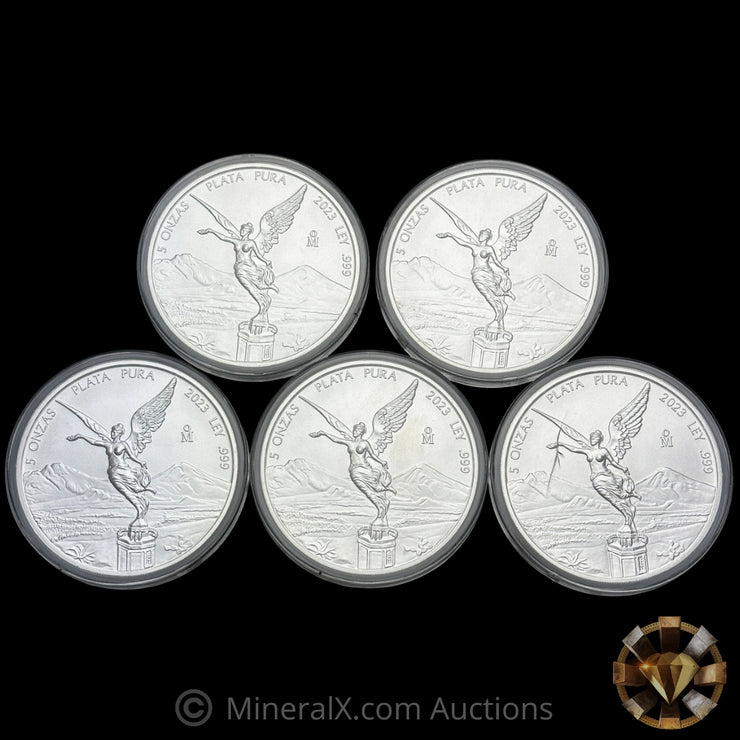 x5 5oz 2023 Libertad Silver Coins (25oz Total)