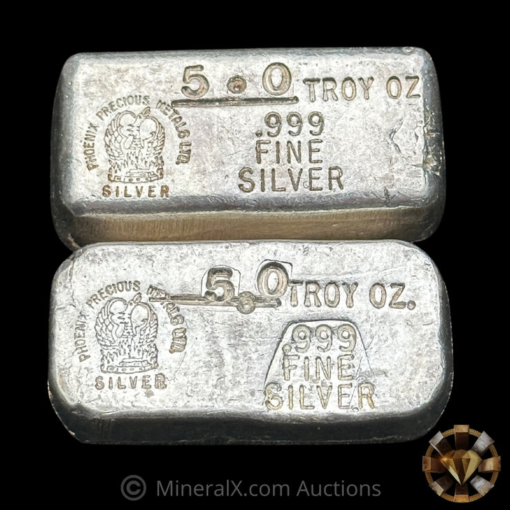 x2 5oz Phoenix Precious Metals Vintage Silver Bars