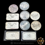 x10 1oz Misc Vintage Silver Bar & Coin Lot