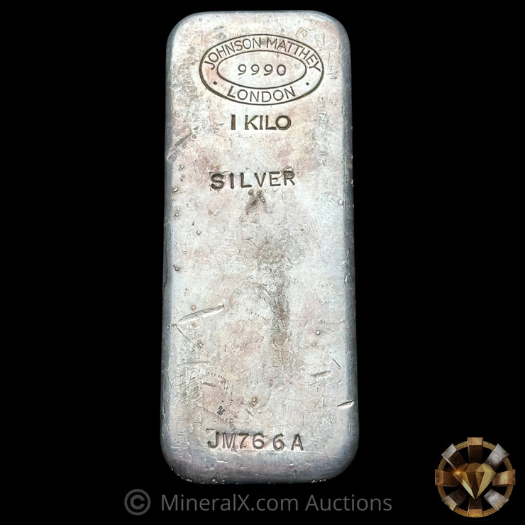 Kilo Johnson Matthey JM London Vintage Silver Bar In Unique Concave Mold With Low Serial