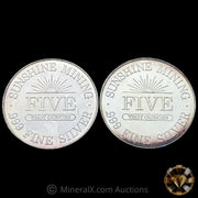 x2 5oz Sunshine Mining Vintage Silver Rounds