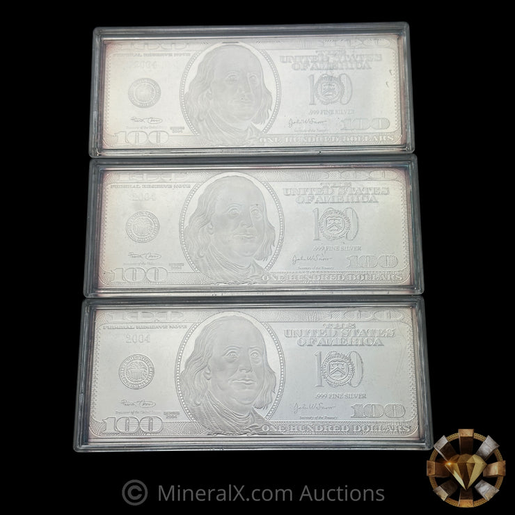 x3 4oz Washington Mint $100 Silver Bars With COA's