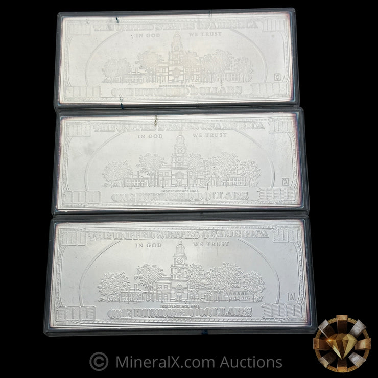 x3 4oz Washington Mint $100 Silver Bars With COA's