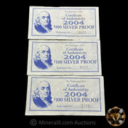 x3 4oz Washington Mint $100 Silver Bars With COA's