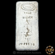 Kilo Johnson Matthey London Wide Mold / Small JM Prefix Serial Variety Vintage Silver Bar