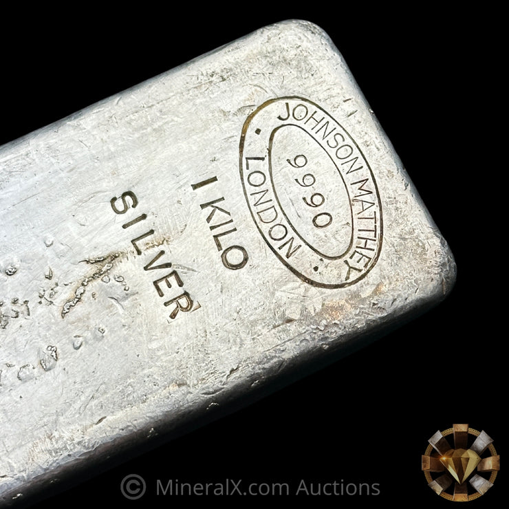 Kilo Johnson Matthey London Wide Mold / Small JM Prefix Serial Variety Vintage Silver Bar