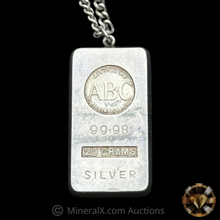 20g ABC Australian Bullion Company Vintage Silver Pendant Bar With Chain