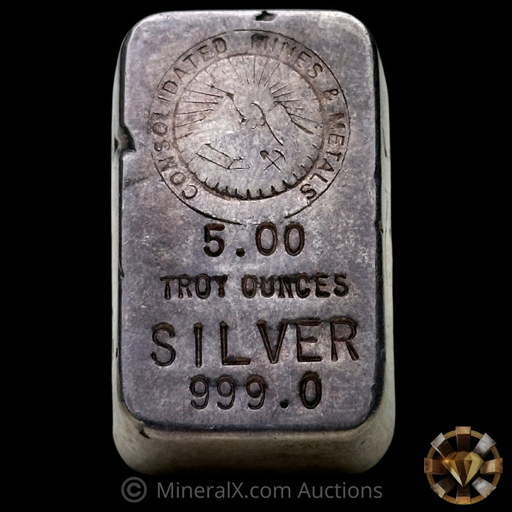 5oz Consolidated Mines & Metals Small Serial Variety Vintage Silver Bar