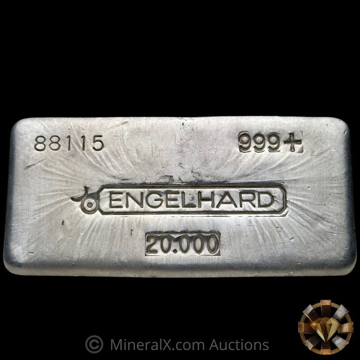 20oz Engelhard 3rd Series Left Side Serial Bull Logo Vintage Silver Bar