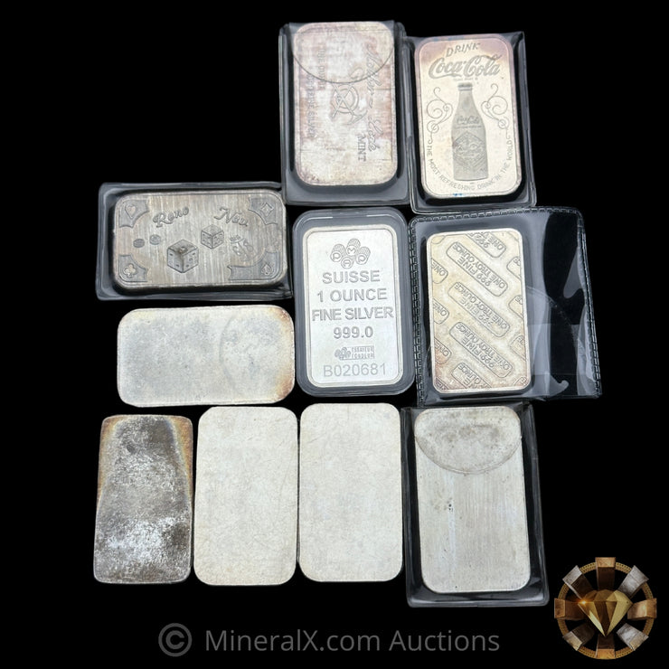 x10 1oz Misc Vintage Silver Bar Lot