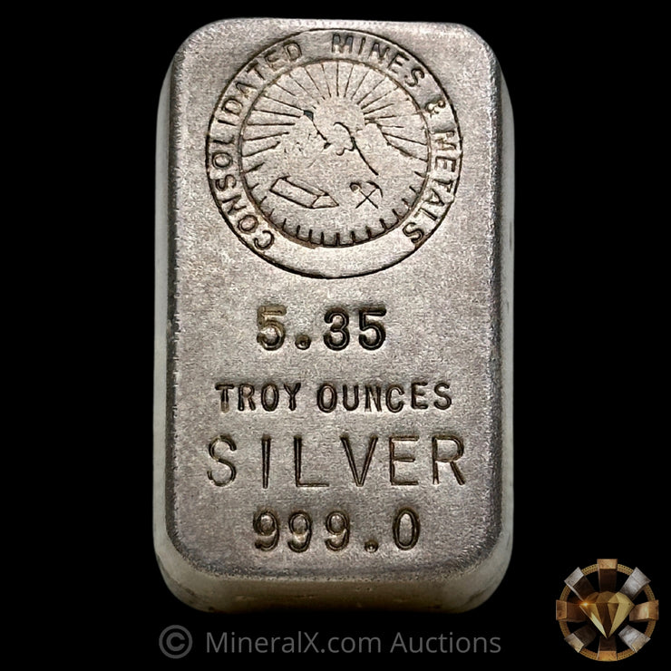 5.35oz Consolidated Mines & Metals No Serial Variety Vintage Silver Bar