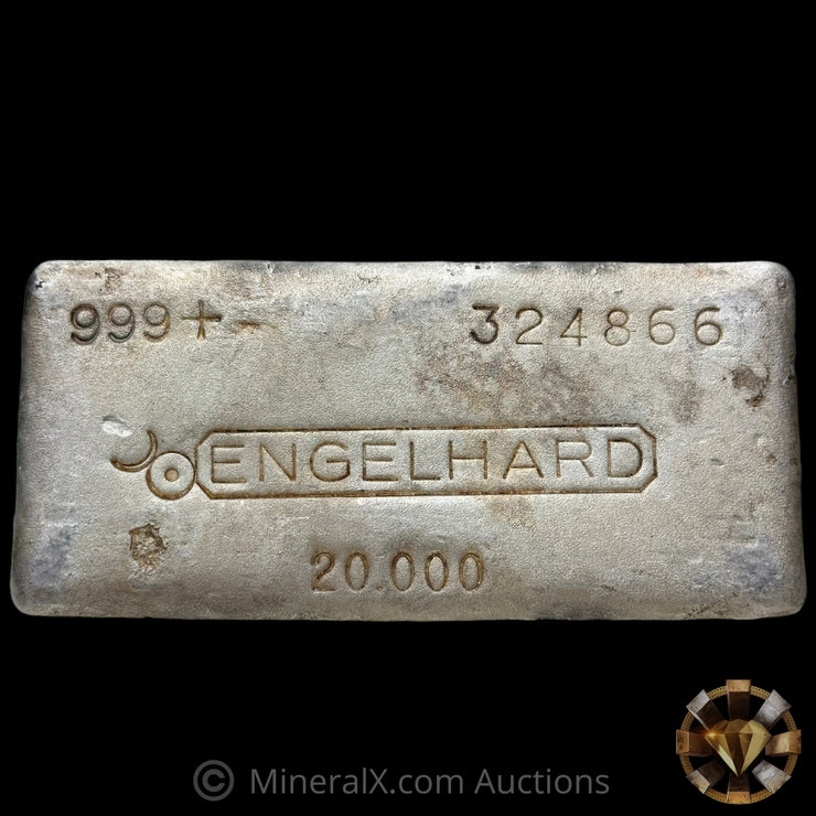 20oz Engelhard Bull Logo 9th Series Vintage Silver Bar With Striated Sides & Reverse