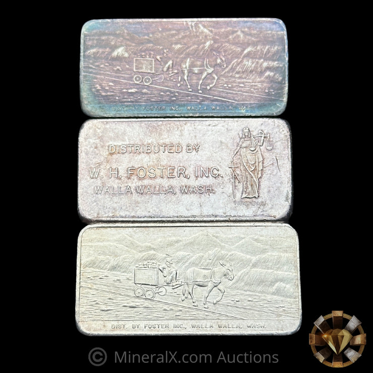 x3 3oz W H Fosters Vintage Silver Bar Lot