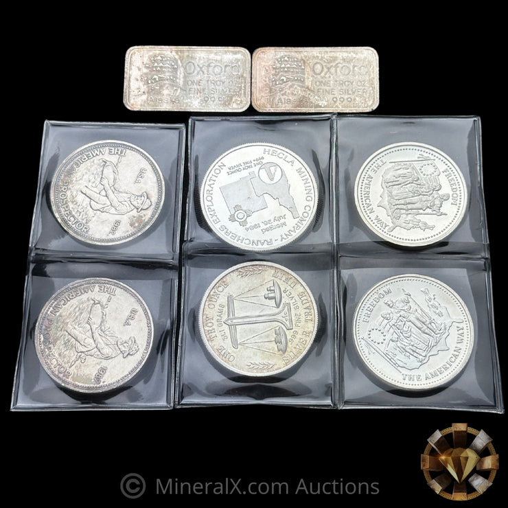 x8 1oz Misc Vintage Silver Bar & Coin Lot