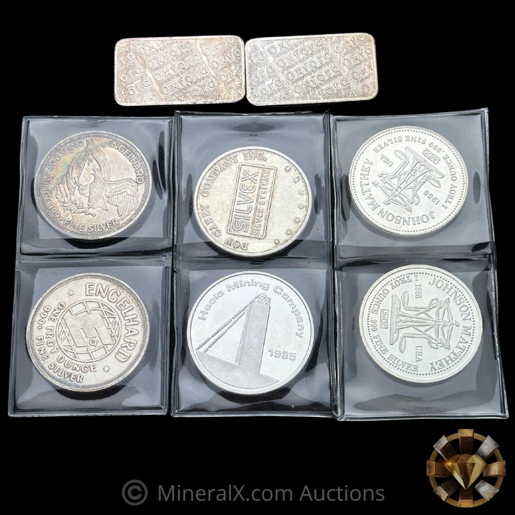 x8 1oz Misc Vintage Silver Bar & Coin Lot