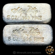 x2 5oz Silvertowne Vintage Silver Bar Lot With Sequential Low Serial Numbers