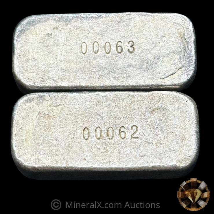 x2 5oz Silvertowne Vintage Silver Bar Lot With Sequential Low Serial Numbers