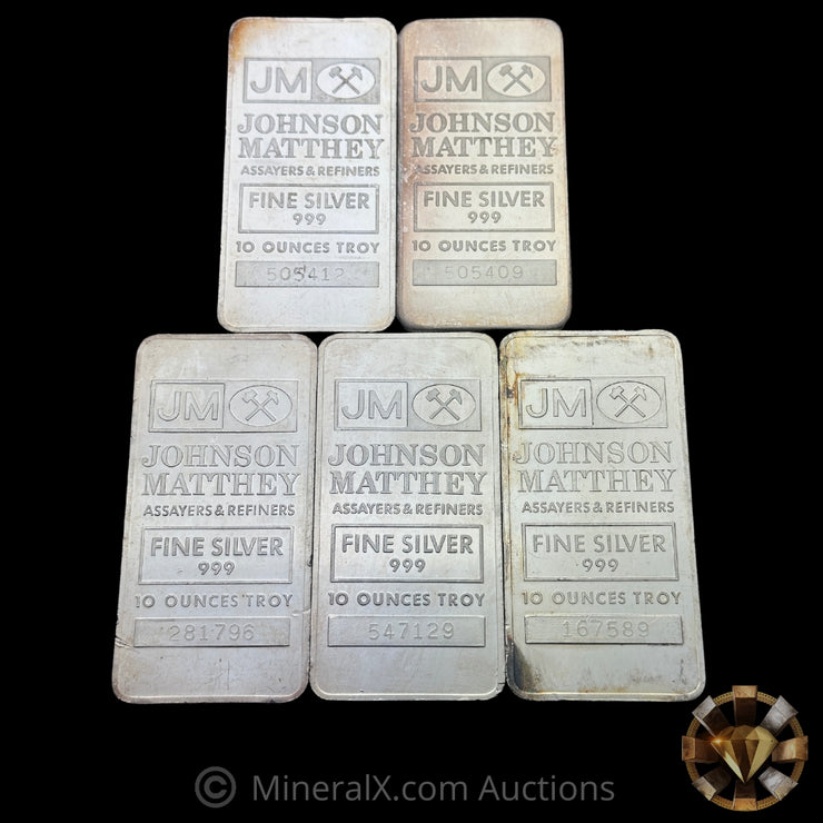 x5 10oz JM Johnson Matthey Vintage Silver Bar Lot