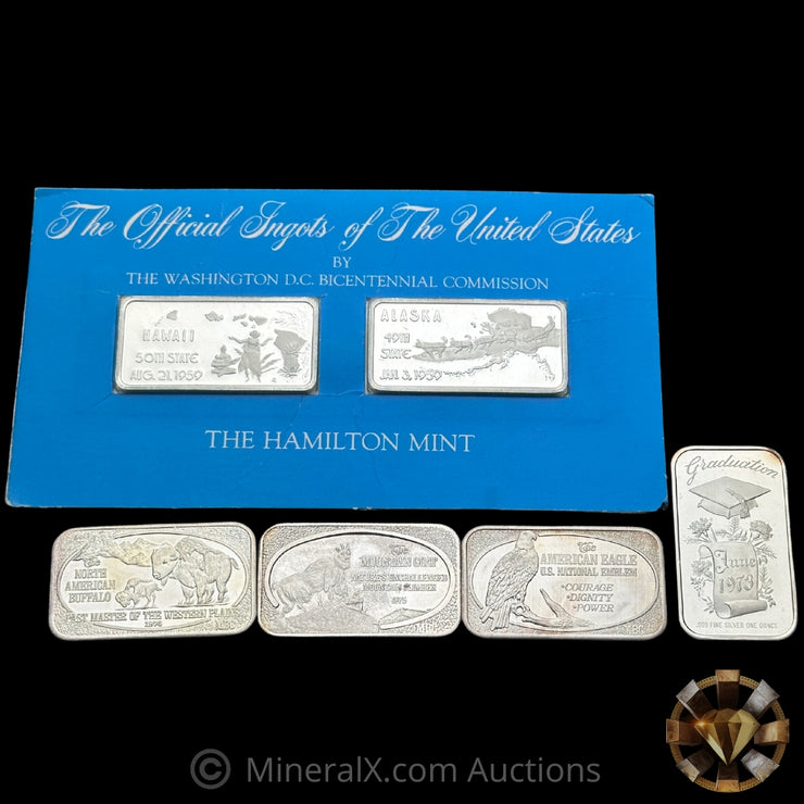 x6 1oz Misc Vintage Silver Bar & Coin Lot