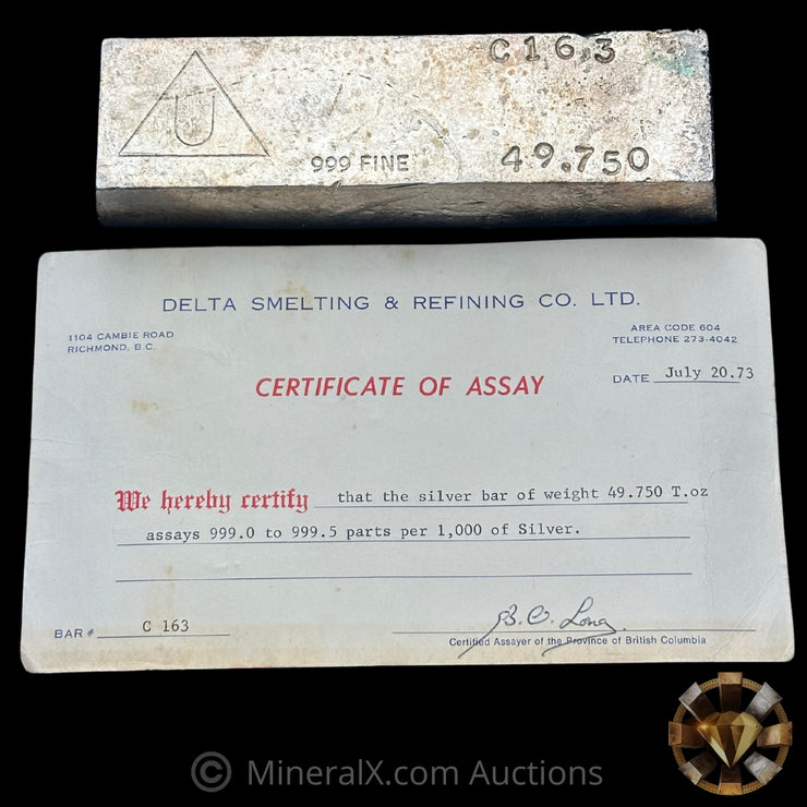 49.750oz Delta Smelting & Refining Co LTD Rare Cubic Rectangle Early Variety Mold With Original Handsigned Numbers Matching 1973 Dated COA